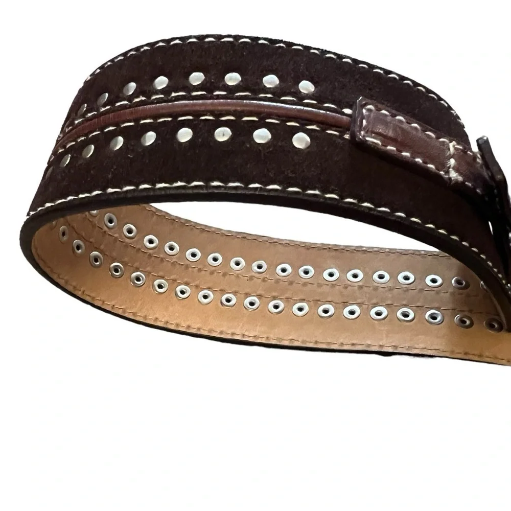 MICHAEL KORS Dark Brown Suede Leather Studded Belt
